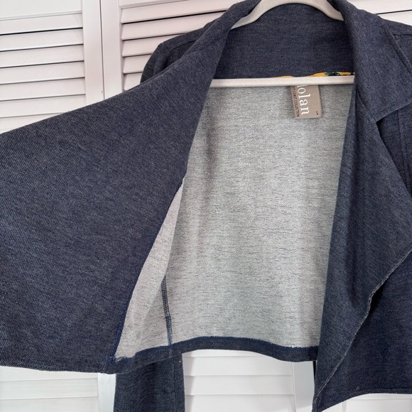 Anthropologie Dolan Chambray Open Cardigan Jacket Dark Blue Waterfall Size Small - Picture 9 of 12